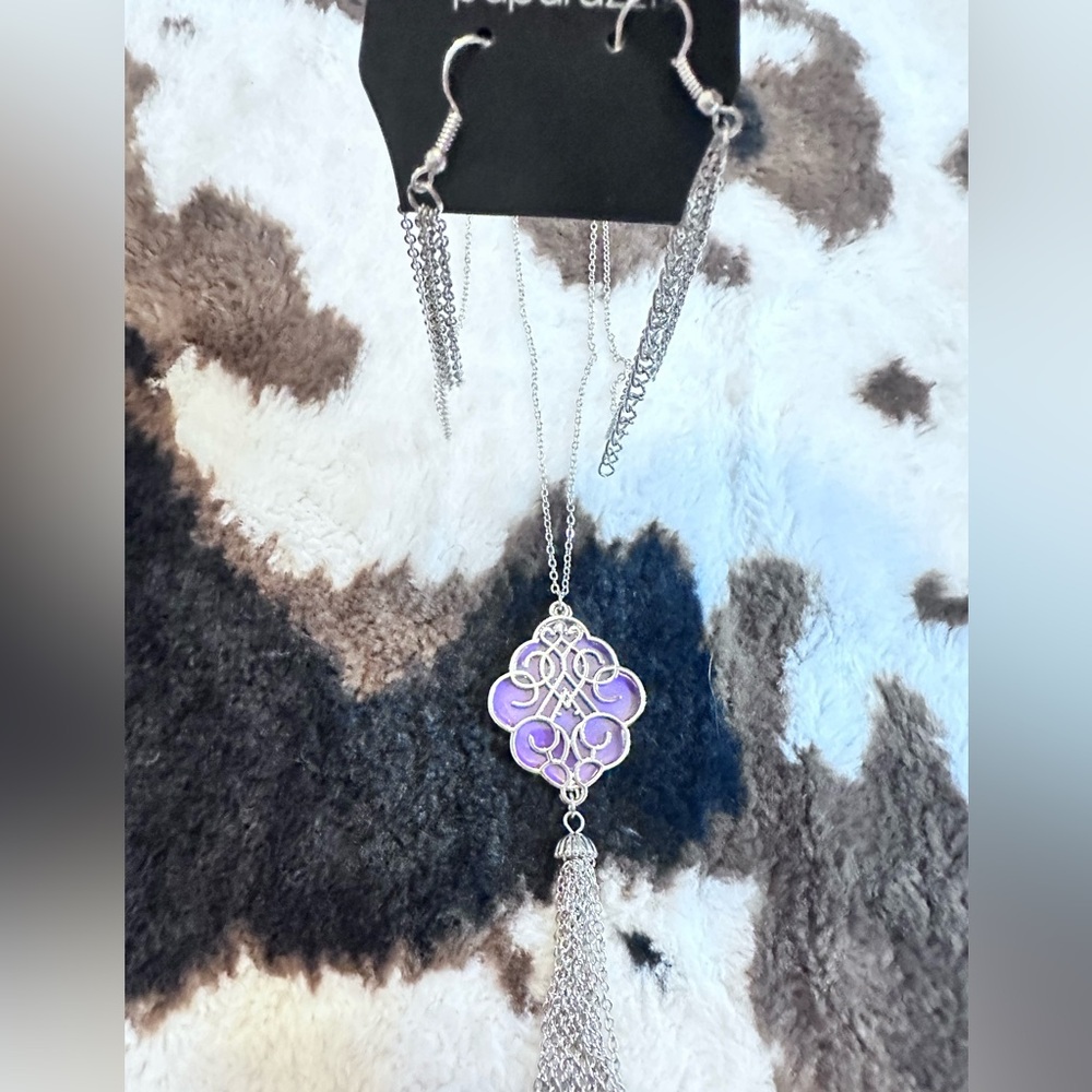 Elegant Silver and Purple Necklace Set
